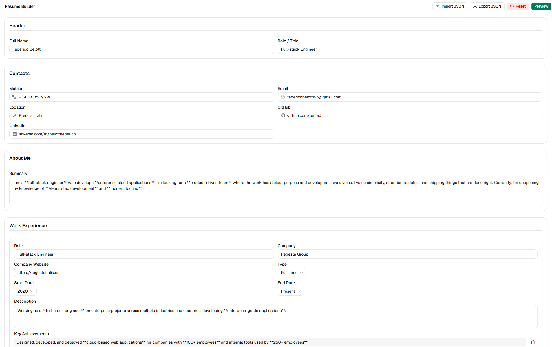 Resume Builder screenshot